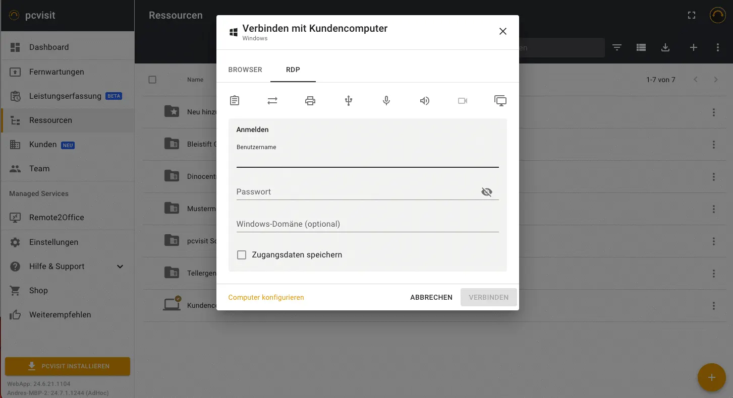 RDP mit pcvisit nutzen