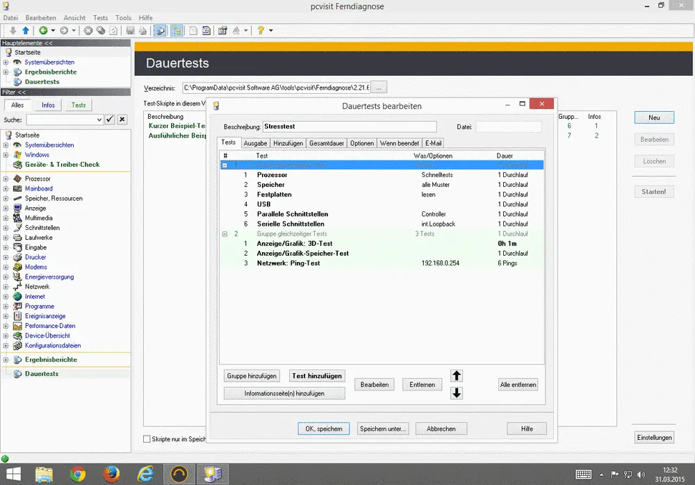 Konfiguration eines Dauertests im pcvisit Hardwaretest