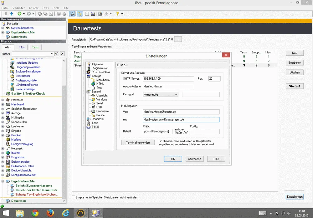 Detailübersicht eines Hardwaretests im pcvisit Dashboard