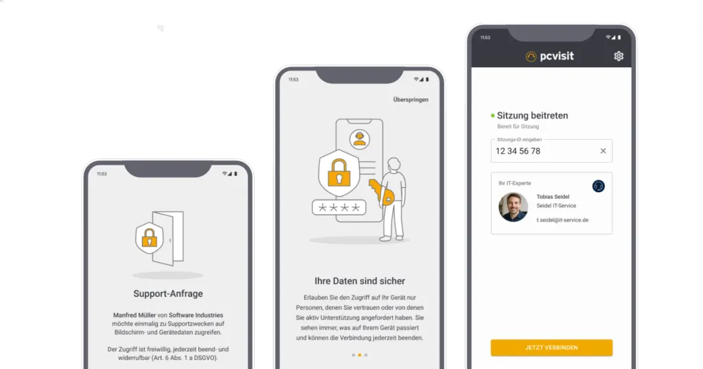 Die pcvisit Connect App im Einsatz auf einem Smartphone