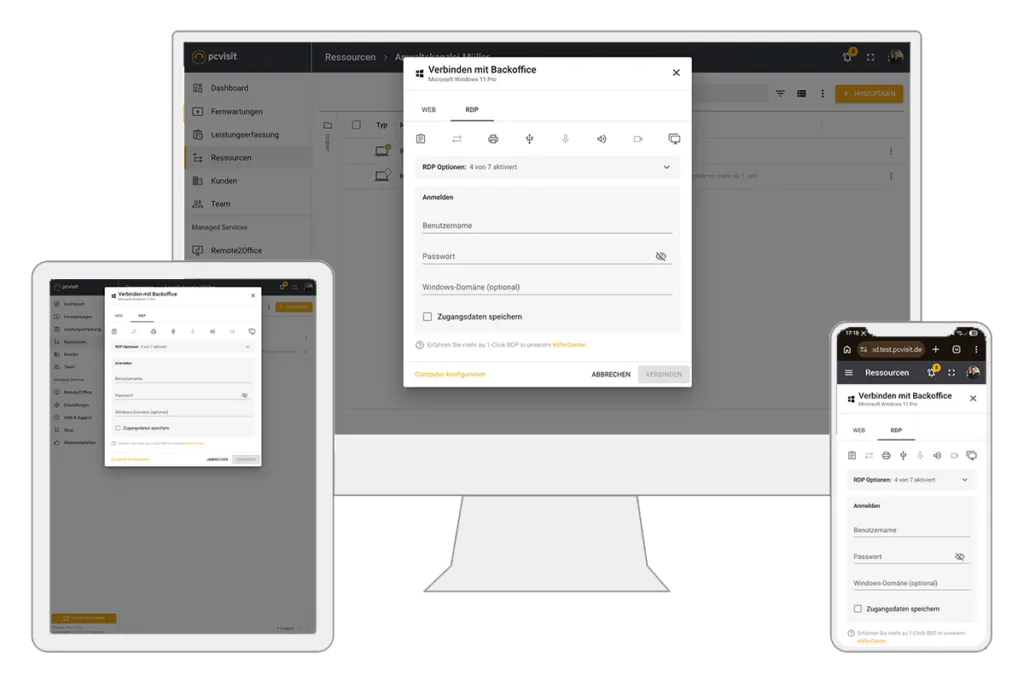 pcvisit 1-Click-RDP auf verschiedenen Devices