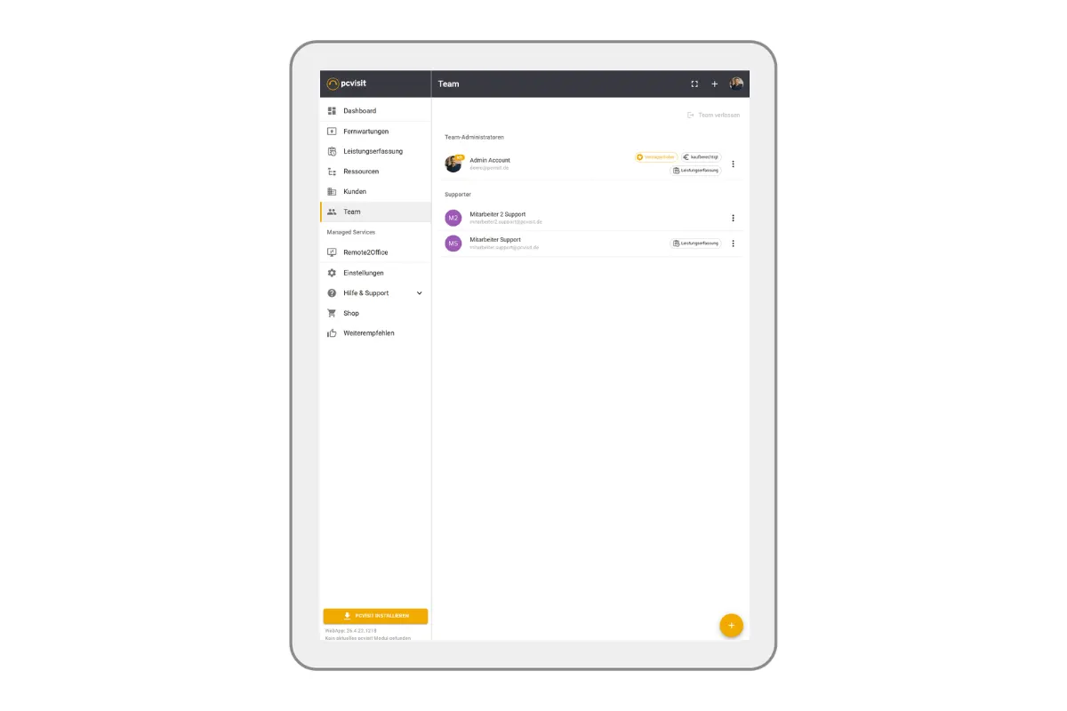 Die pcvisit Fernwartungssoftware auf einem Tablet