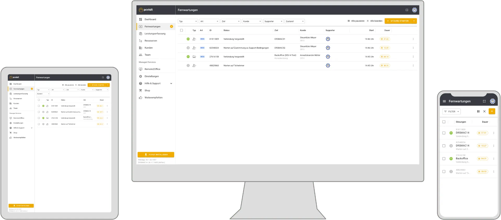 pcvisit Web App auf Desktop, Tablet und Smartphone
